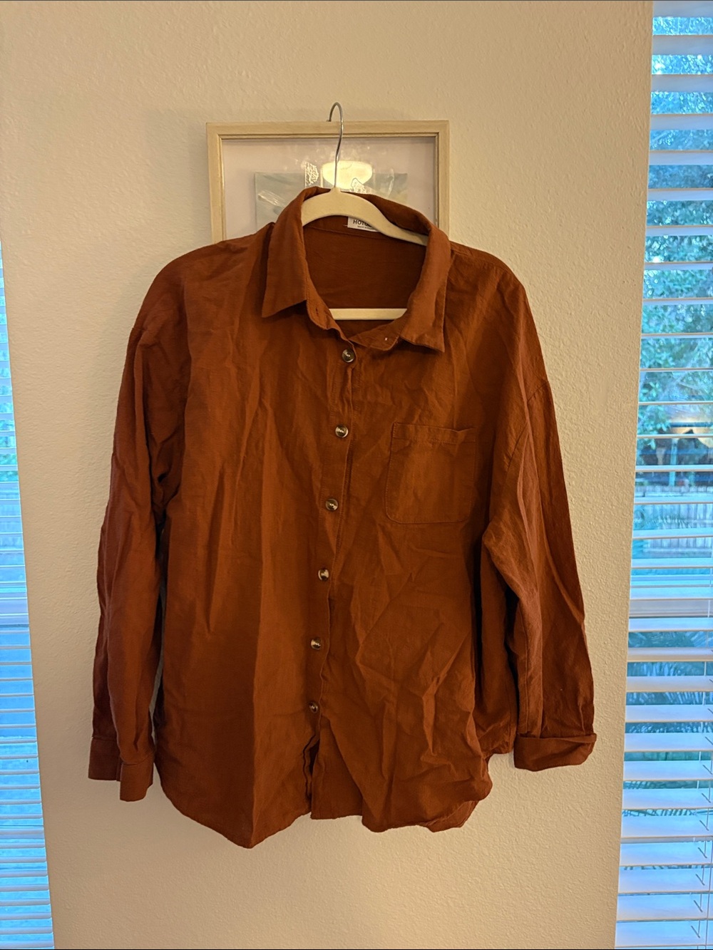 Women's Casual Button-Up Shirt in Rust Brown